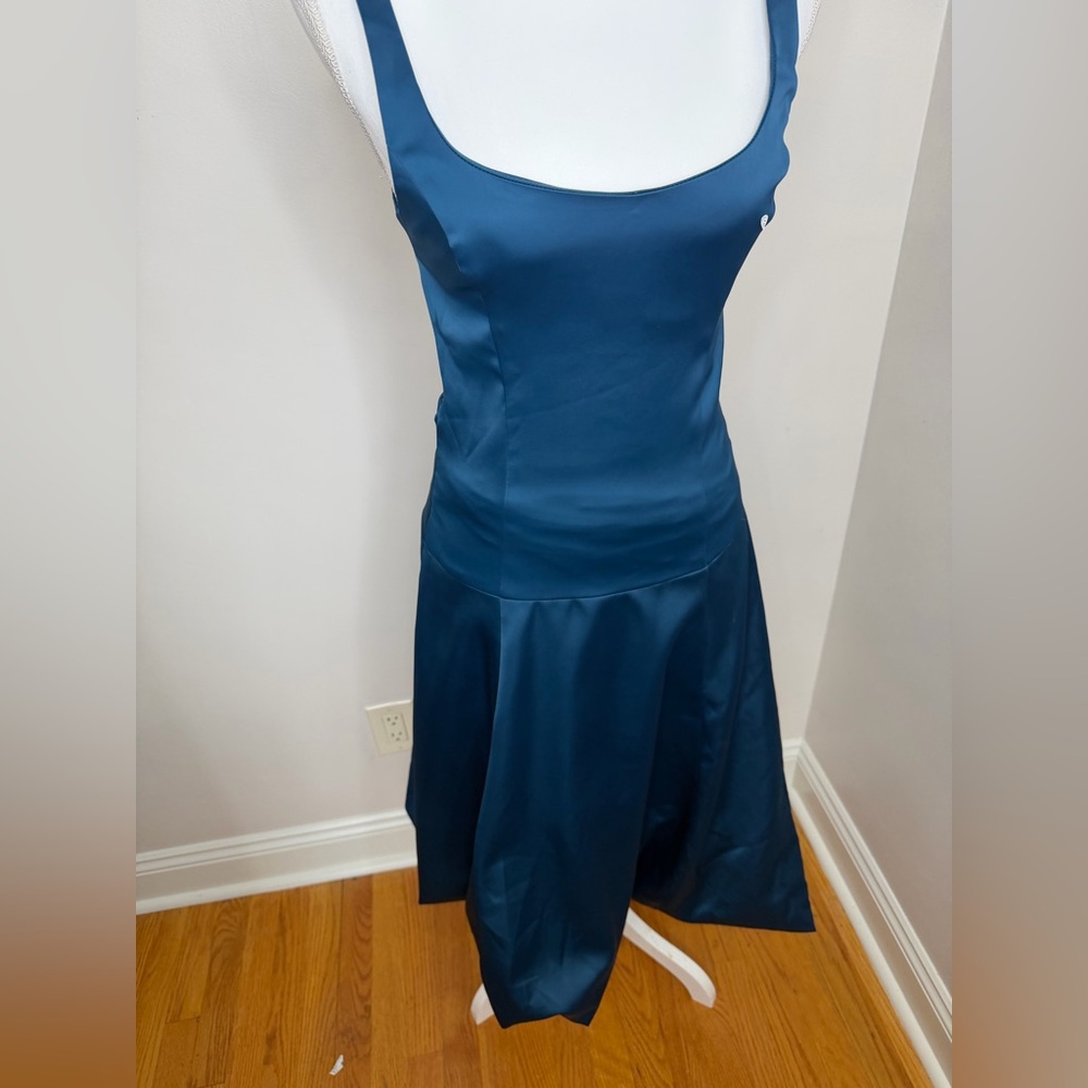 Zara Teal Satin Scoop-Neck Midi Dress - Picture 4 of 9